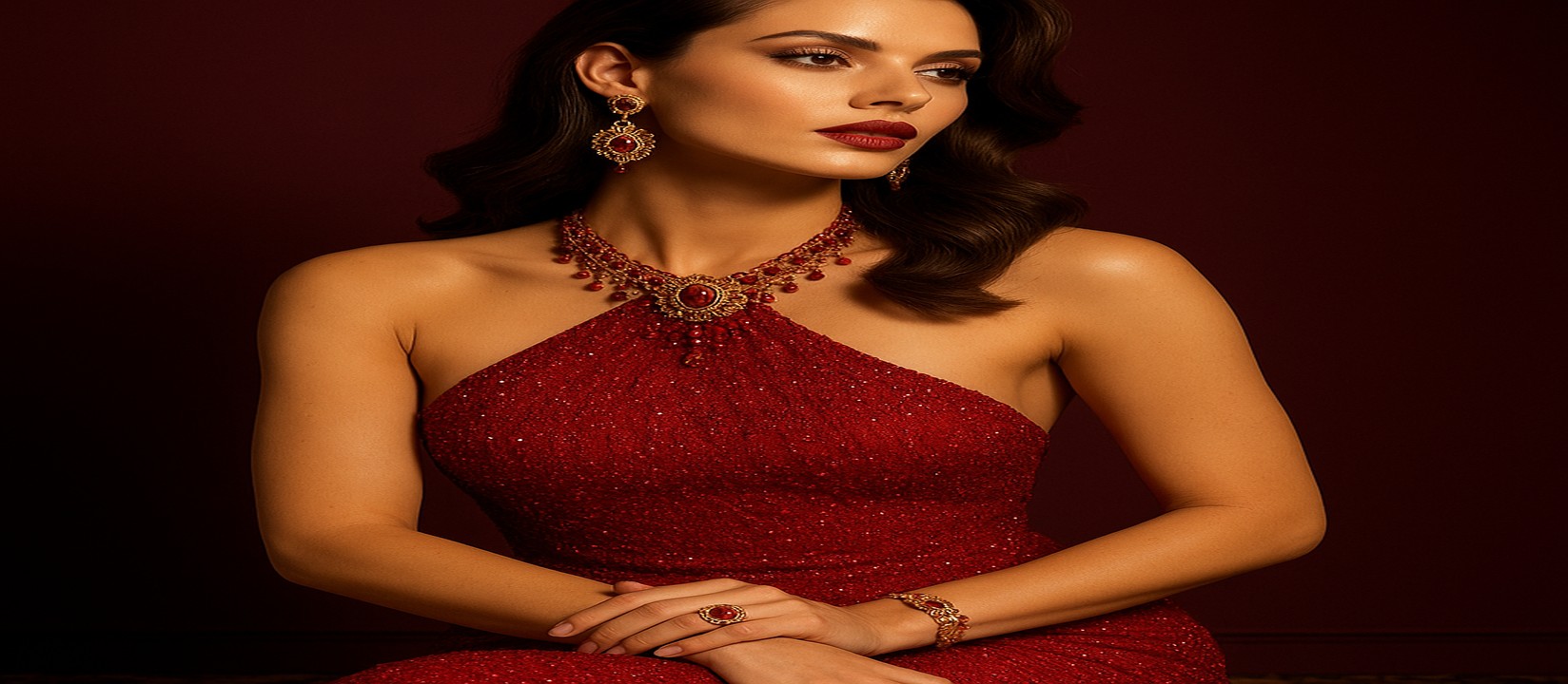 গেমিং প্ল্যাটফর্মের টেবিলে লাল পোশাক পরা এক নারী উপস্থাপিকা