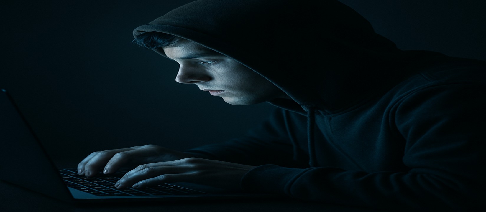 একজন ব্যক্তি অন্ধকার ঘরে ল্যাপটপে মনোযোগ দিয়ে 5999bat ওয়েবসাইটে অনলাইন গেম খেলে চলেছেন।